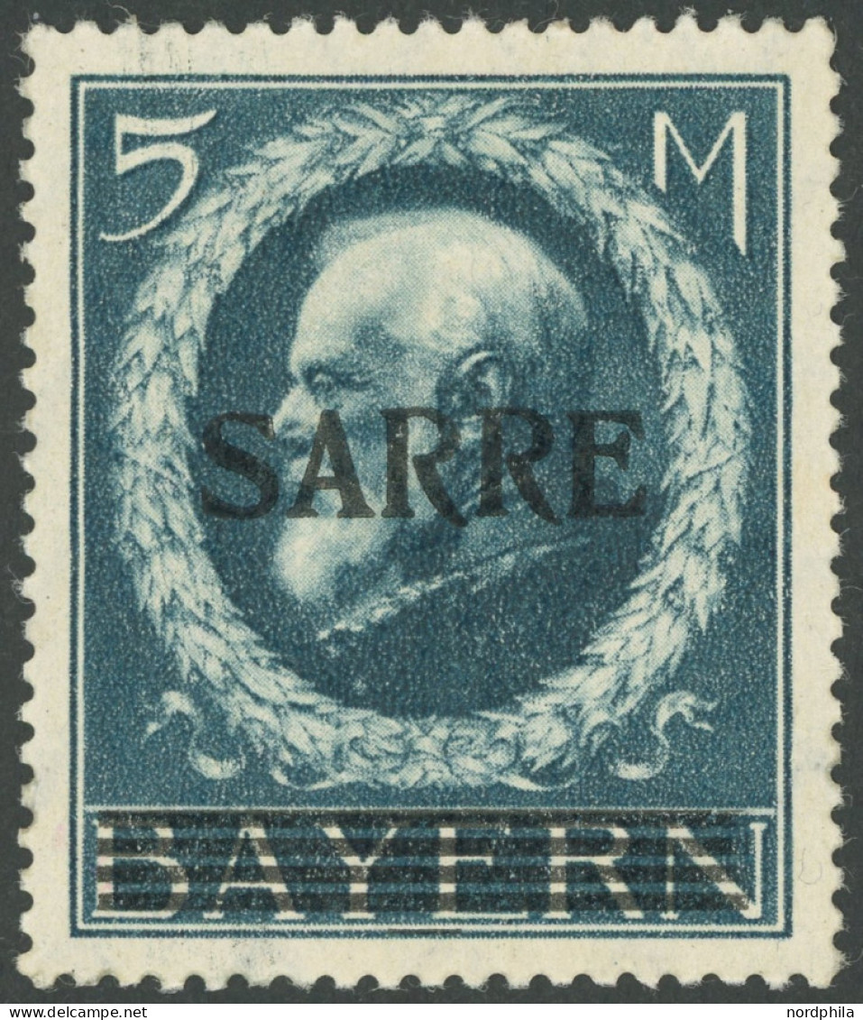 SAARGEBIET 30 , 1920, 5 M. Bayern-Sarre, Ungebraucht, Feinst, Gepr. Burger Und Fotoattest BPA, Mi. 1000.- - Autres & Non Classés