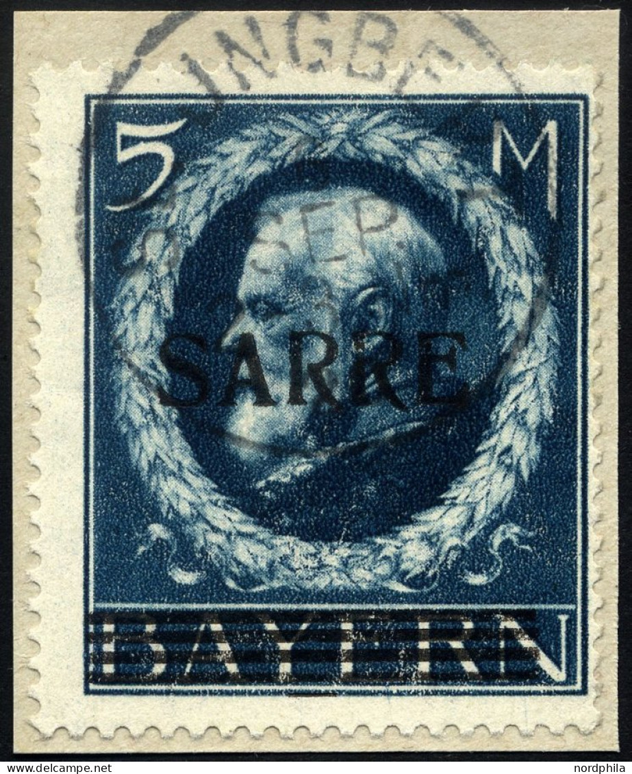 SAARGEBIET 30II BrfStk, 1920, 5 M. Bayern-Sarre Mit Abart Kleines A (Feld 15), Prachtbriefstück, RR!, Fotoattest Burger, - Andere & Zonder Classificatie