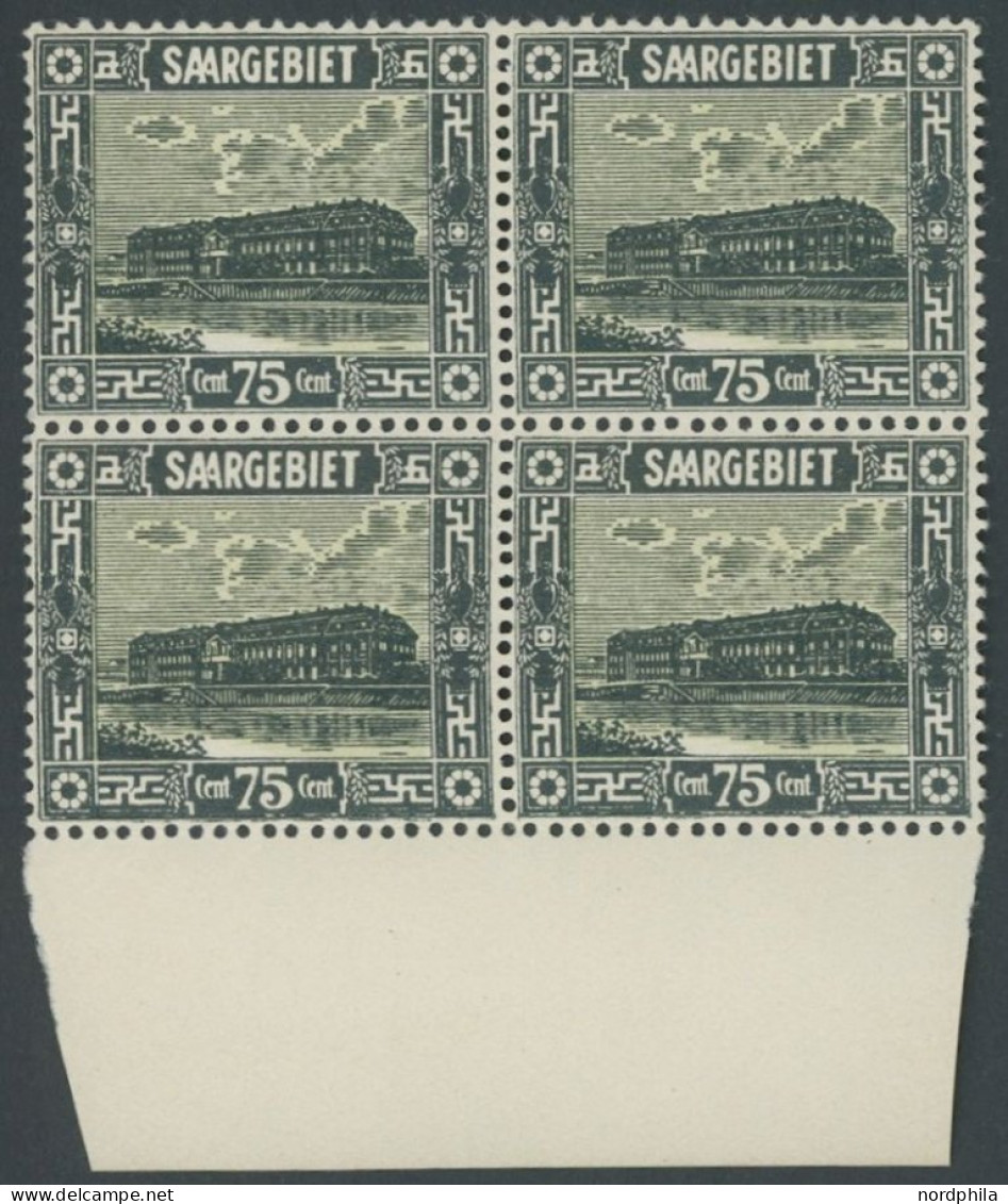 SAARGEBIET 101 VB , 1923, 75 C. Steingutfabrik Im Unterrandviererblock, Postfrisch, Pracht, Mi. 380.- - Autres & Non Classés