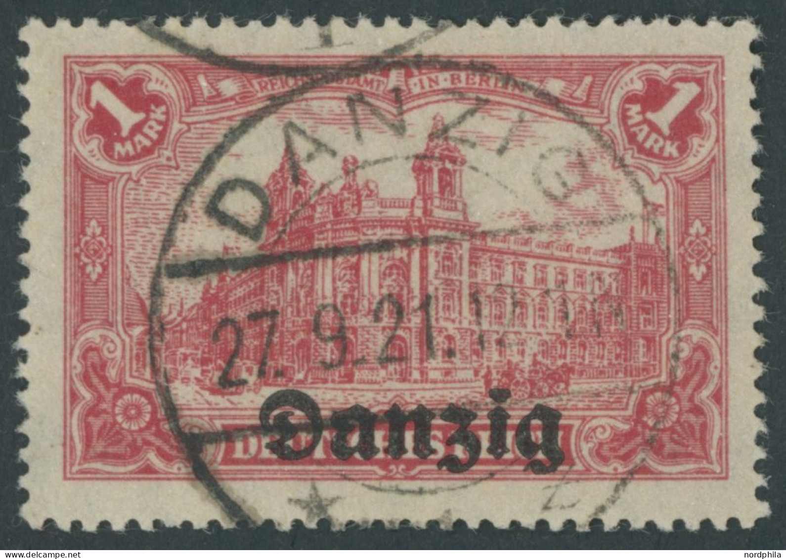 FREIE STADT DANZIG 8III O, 1920, 1 M. Rot Mit Plattenfehler Rechte Rosette Links Beschädigt, Pracht, Gepr. Gruber Und In - Sonstige & Ohne Zuordnung