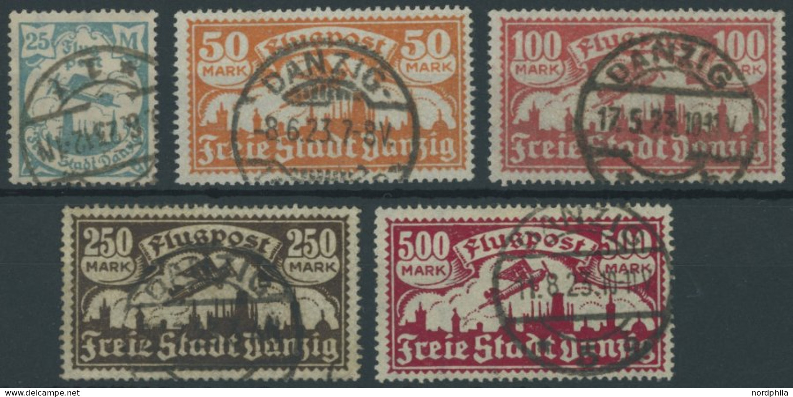 FREIE STADT DANZIG 133-37 O, 1923, Flugpost, Wz. 3, üblich Gezähnter Prachtsatz, Gepr. Infla, Mi. 100.- - Autres & Non Classés