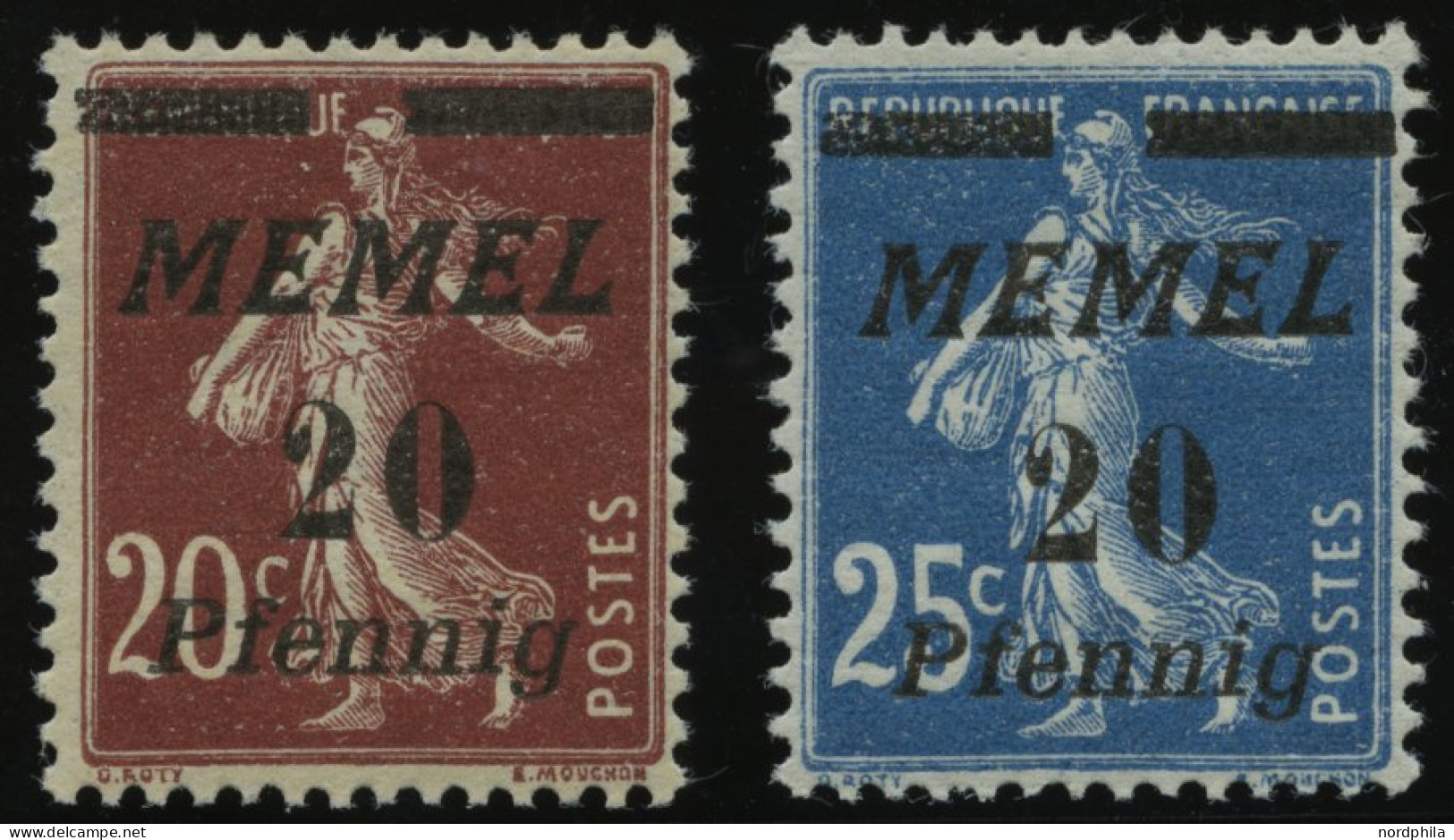 MEMELGEBIET 56/7 , 1922, 20 Pf. Auf 20 C. Graubraun Und 20 Pf. Auf 25 C. Blau, 2 Postfrische Prachtwerte, Mi. 90.- - Memel (Klaïpeda) 1923