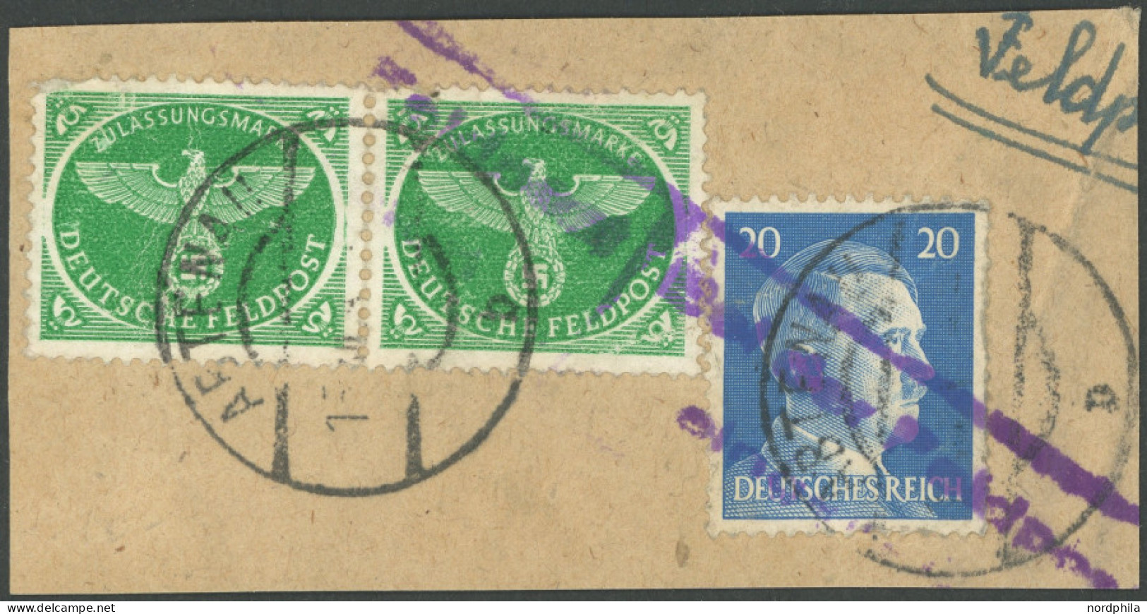 FELDPOSTMARKEN 4 BrfStk, 1944, Weihnachts-Päckchenmarke, 2x Auf Päckchenausschnitt Mit 20 Pf. Freigebühr, Stempel ABTENA - Occupation 1938-45