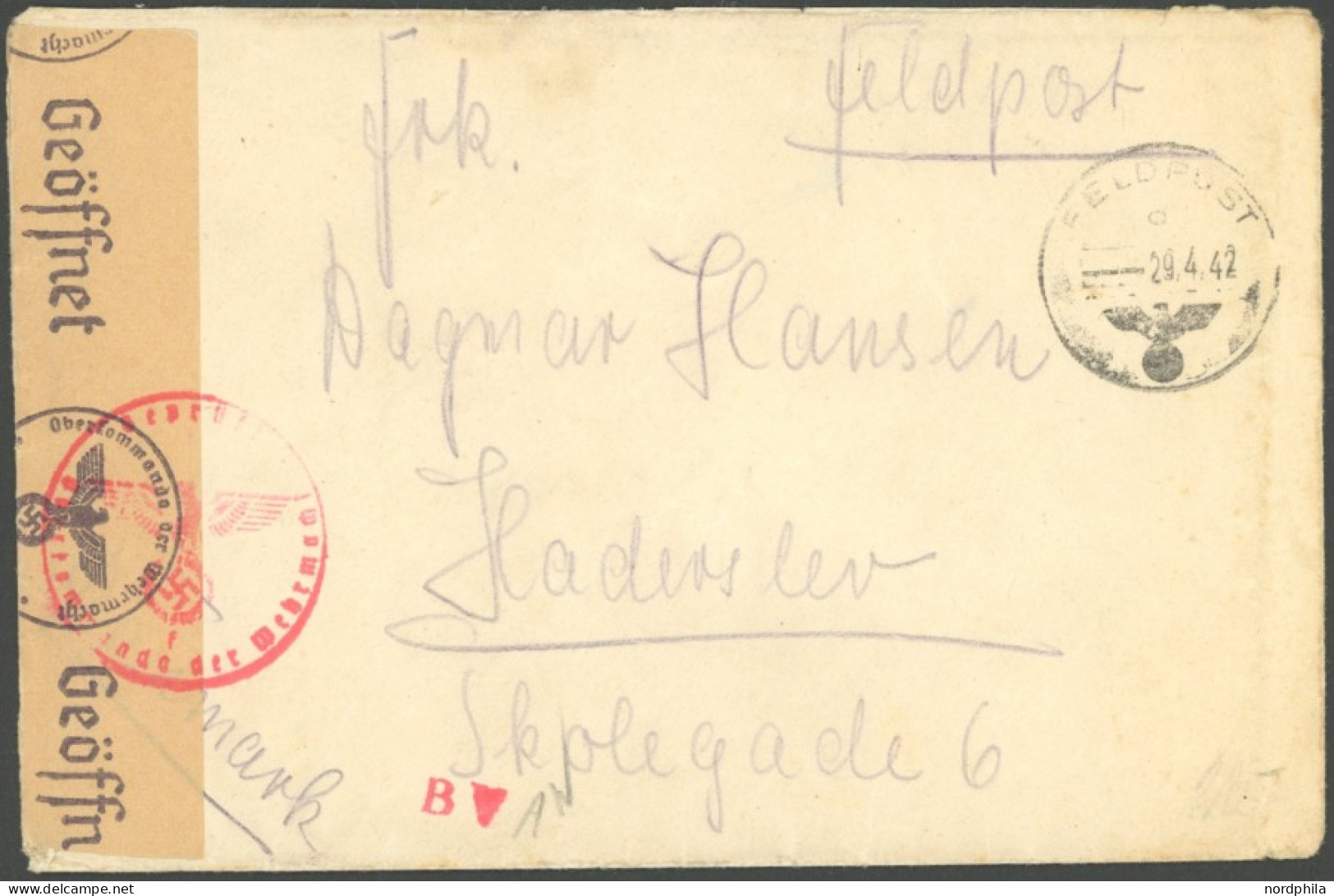 FELDPOST II. WK BELEGE 1942, Feldpostbrief Nach Dänemark Mit FP-Nummer 06918, Zensurstreifen Und Stempel, Feinst - Bezetting 1938-45