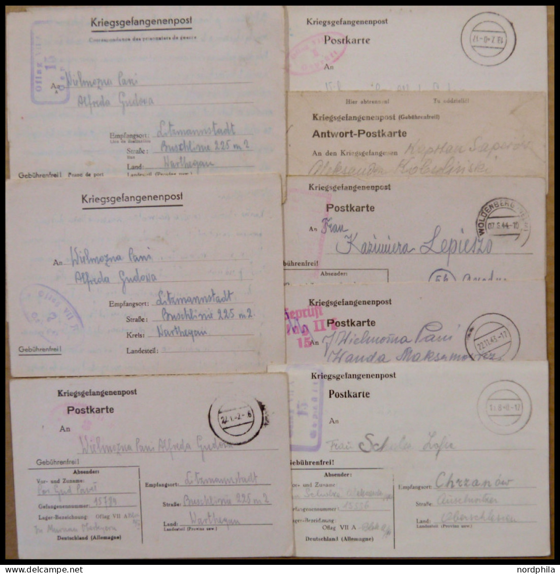 LAGERPOST II.WK 1940/44, Kriegsgefangenenpost: 8 Verschiedene Belege Aus Den Offizierslagern Murnau, Woldenberg Und Neub - Besetzungen 1938-45