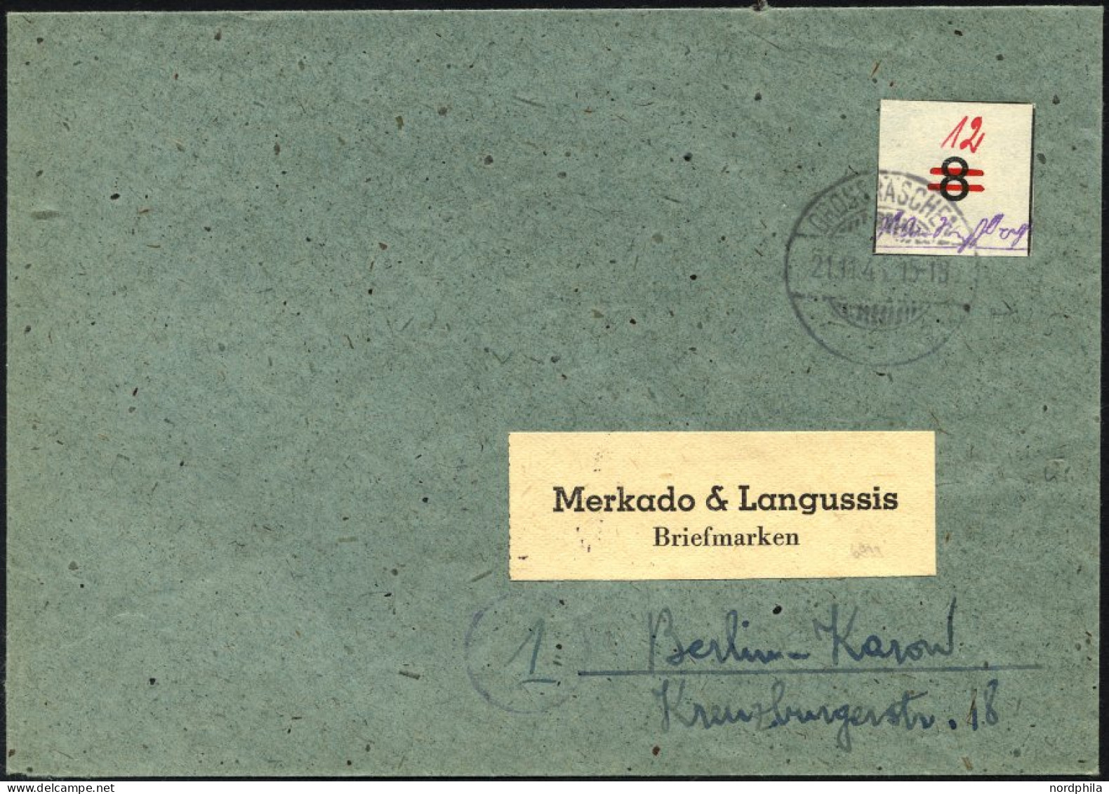 GROSSRÄSCHEN-VORLÄUFER V 26U BRIEF, 1945, 12 Pf. Rot, Ungezähnt, Prachtbrief, Gepr. Zierer, Mi. 800.- - Private & Local Mails