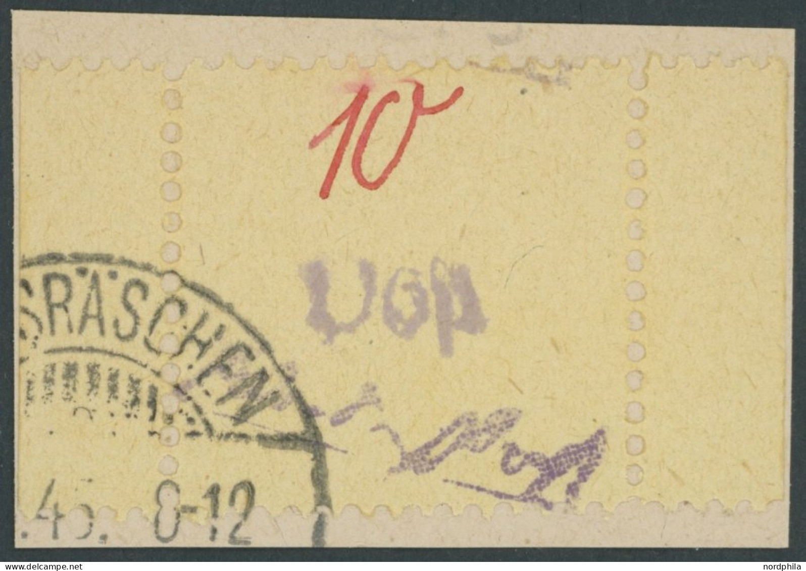 GROSSRÄSCHEN 6S BrfStk, 1946, 10 Pf. Gebührenmarke Aus Streifen Auf Briefstück, Stempeldatum Nicht Lesbar, Pracht, Mi. 4 - Other & Unclassified