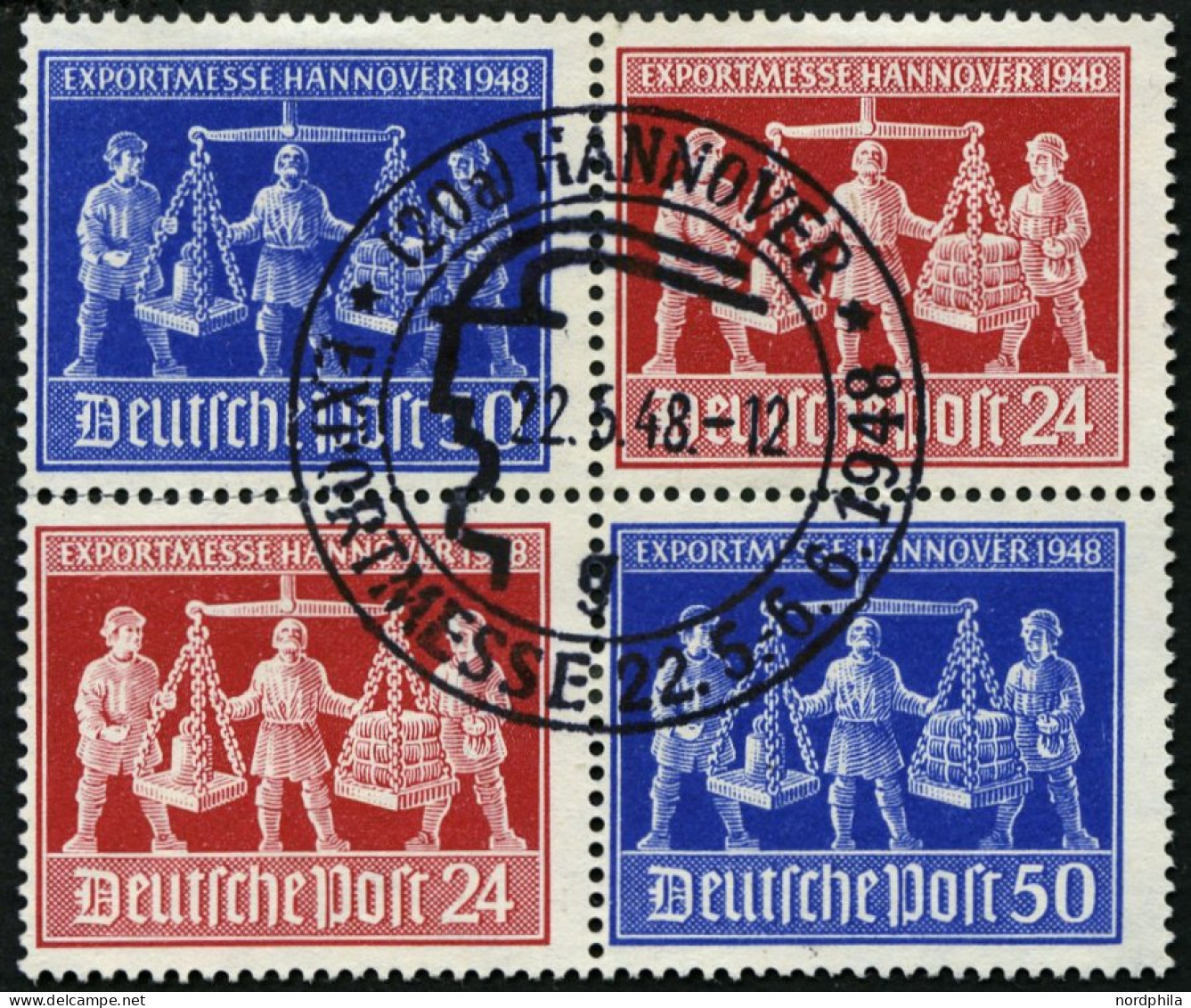 ALLIIERTE BES. V Zd 1 O, 1948, Exportmesse Im Viererblock, Ersttags-Sonderstempel, Pracht, Gepr. Schlegel, Mi. (80.-) - Autres & Non Classés