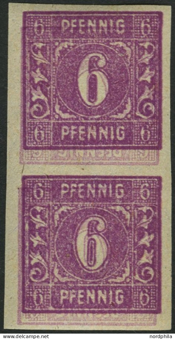 MECKLENBURG-VORPOMMERN 9bDKU Paar , 1946, 6 Pf. Dunkelpurpur, Doppeldruck, Einer Davon Kopfstehend, Ungezähnt, Im Senkre - Sonstige & Ohne Zuordnung