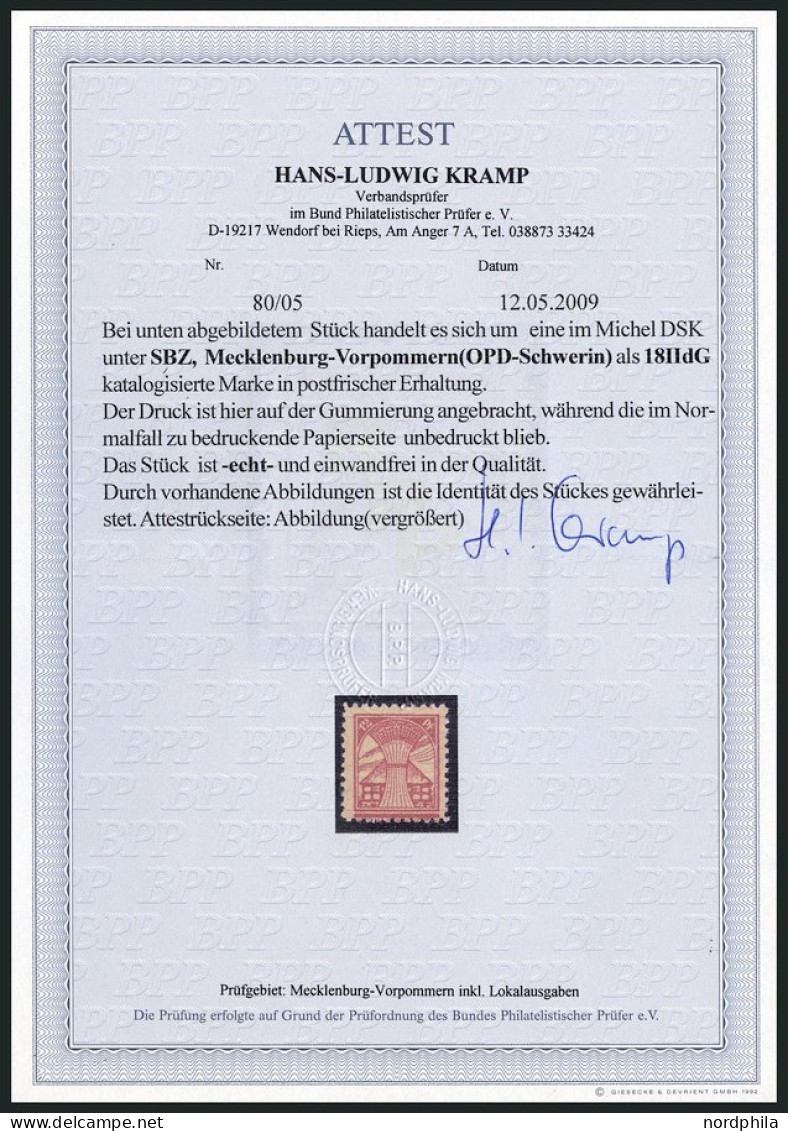 MECKLENBURG-VORPOMMERN 18dG , 1945, 12 Pf. Bräunlichrot, Druck Auf Gummiseite, Pracht, Fotoattest Kramp, Mi. 900.- - Autres & Non Classés