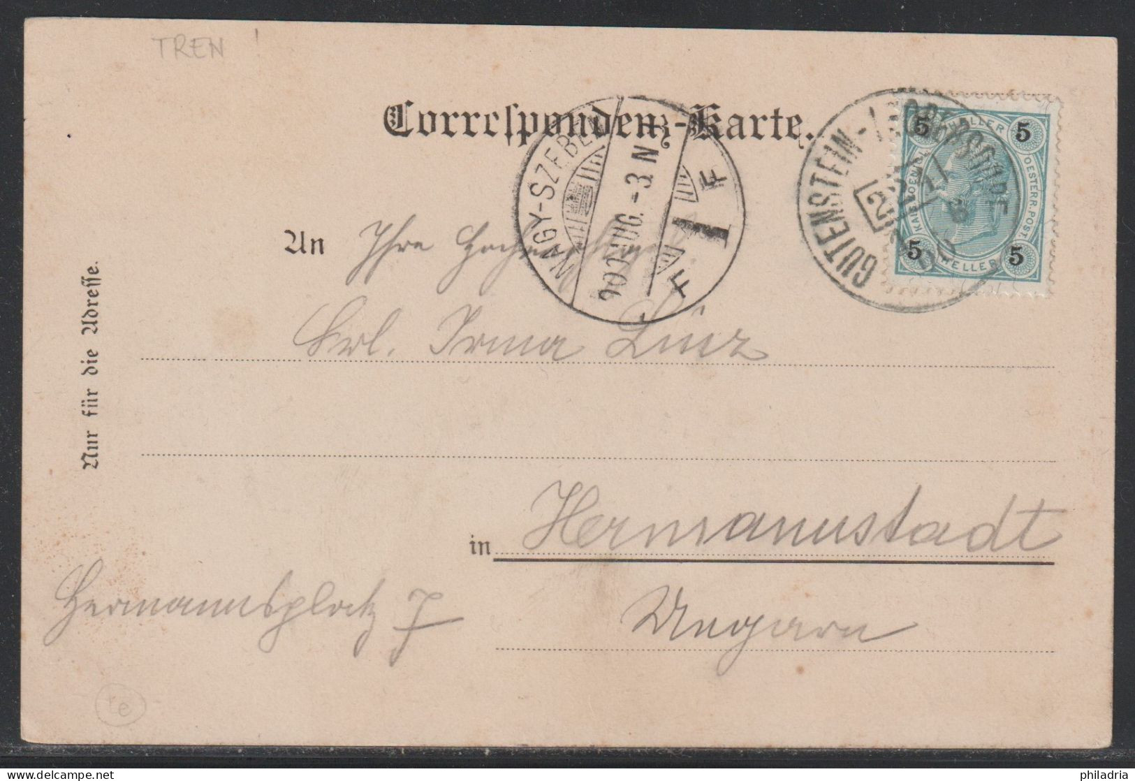 Gutenstein, 1900, Mailed By Railway TPO Gutenstein - Leobersdorf To Nagy Szeben (Sibiu) - Gutenstein