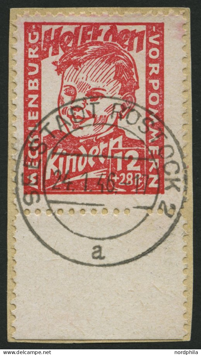 MECKLENBURG-VORPOMMERN 28a BrfStk, 1945, 12 Pf. Rosarot Kinderhilfe, Randstück, Prachtbriefstück, Gepr. Kramp, Mi. (60.- - Sonstige & Ohne Zuordnung