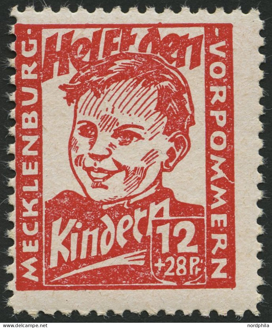 MECKLENBURG-VORPOMMERN 28b , 1945, 12 Pf. Dunkelrosa Kinderhilfe, Pracht, Gepr. Kramp, Mi. 80.- - Other & Unclassified