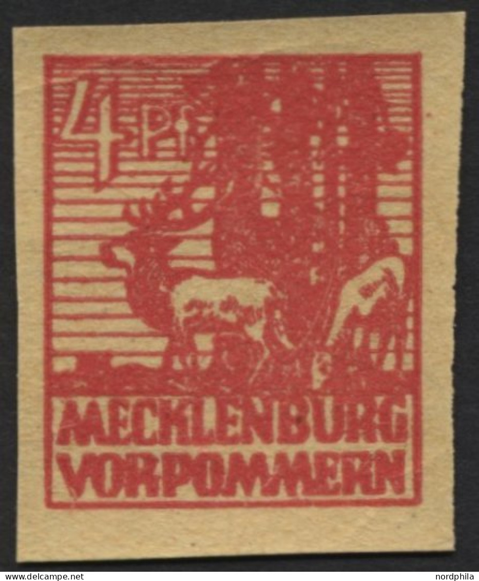 MECKLENBURG-VORPOMMERN 31yaG , 1946, 4 Pf. Lebhaftbräunlichrot, Druck Auf Gummiseite, Herstellungsbedingte Papierknitter - Andere & Zonder Classificatie