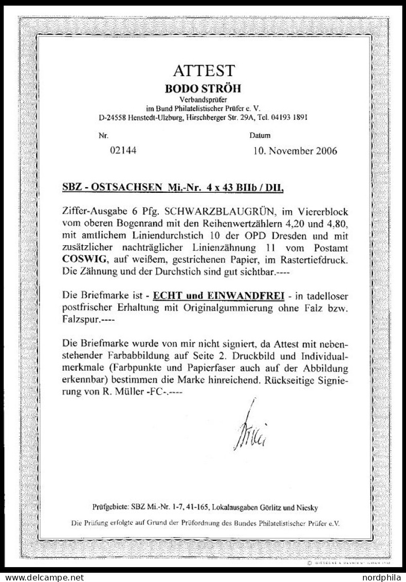 OST-SACHSEN 43BbII/DII , 1945, 6 Pf. Schwarzblaugrün Mit Durchstich 10 Und Zusätzlicher Linienzähnung 11 Coswig Im Waage - Other & Unclassified