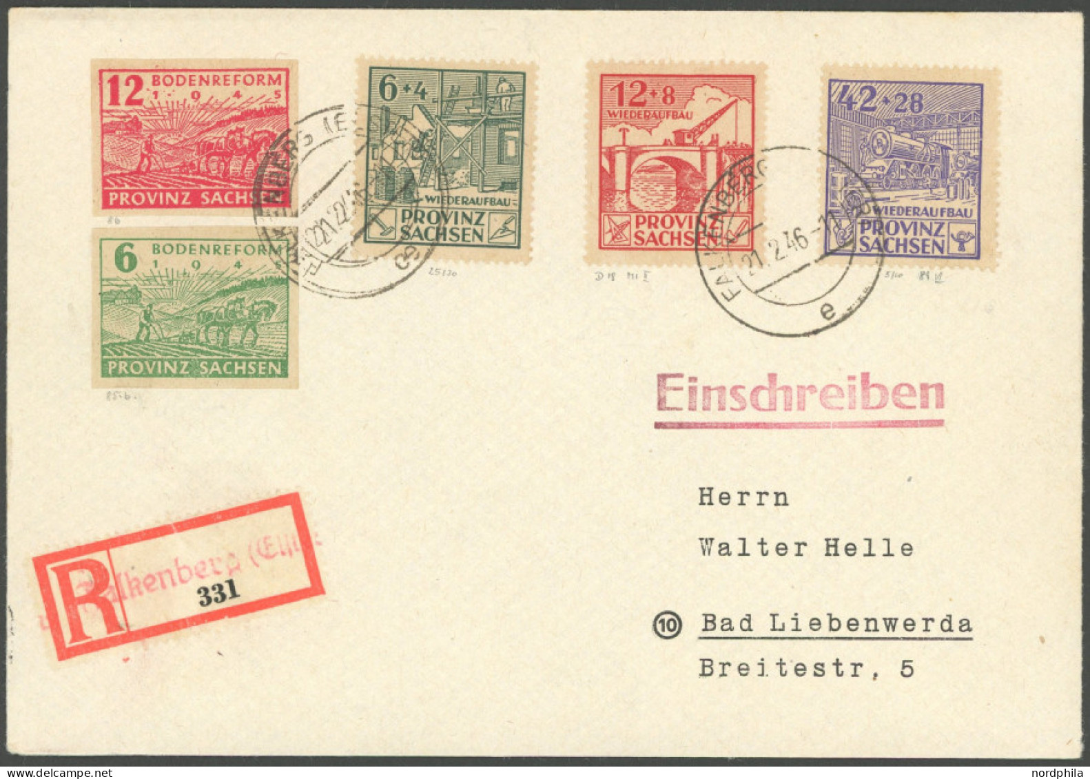 PROVINZ SACHSEN 88AII BRIEF, 1946 12 Pf. Wiederaufbau, Gezähnt, Mit Plattenfehler Geflicktes Loch Im Brückenbogen, Mit Z - Sonstige & Ohne Zuordnung