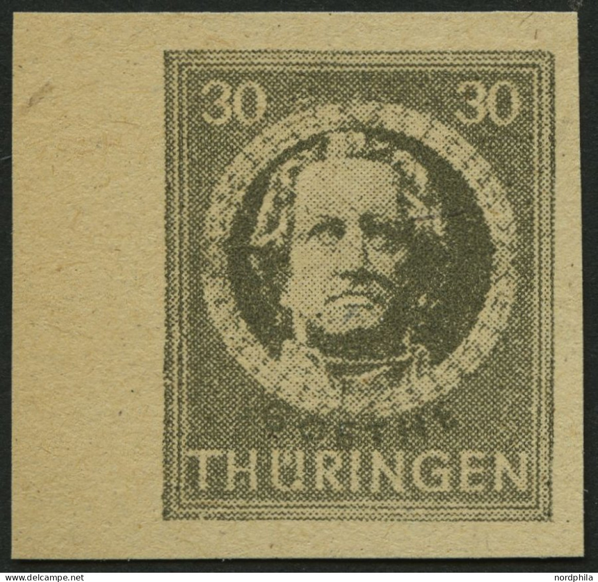 THÜRINGEN 99BXaw , 1945, 30 Pf. Olivgrau, Ungezähnt, Vollgummierung, Dickes Papier, Pracht, Attestkopie Ströh Eines Ehem - Sonstige & Ohne Zuordnung