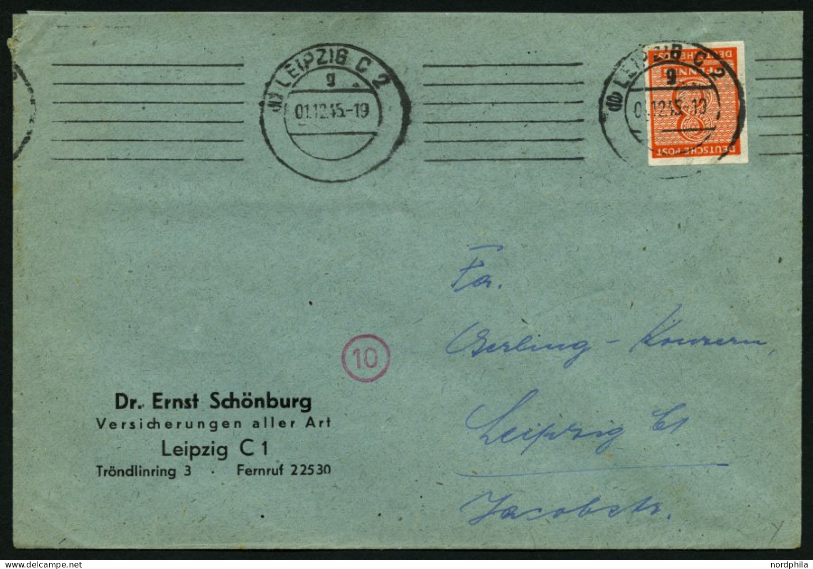 WEST-SACHSEN 118Y BRIEF, 1945, 8 Pf. Lebhaftrotorange, Wz. 1Y, Einzelfrankatur Auf Ortsbrief, Pracht - Other & Unclassified