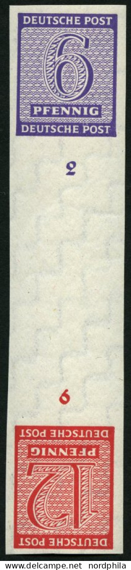 WEST-SACHSEN SK Zd 2 , 1945, Ziffer 6 + Z + Z + 12, Pracht, Mi. 60.- - Sonstige & Ohne Zuordnung