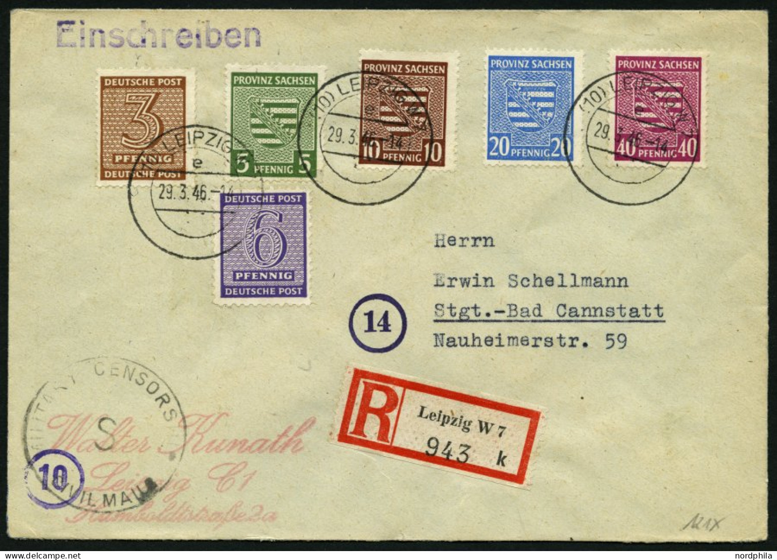 WEST-SACHSEN 121X BRIEF, 1945, 6 Pf. Versuchszähnung Mit Zusatzfrankatur Auf Einschreibbrief, Zensurstempel, Pracht, Gep - Other & Unclassified