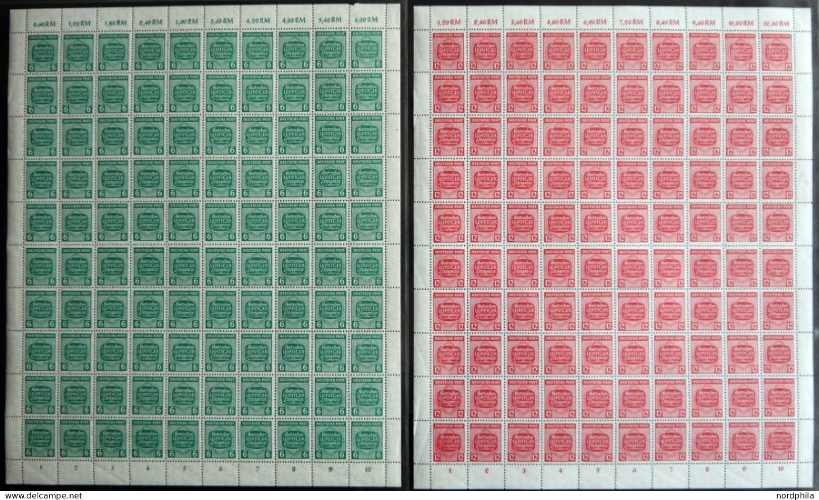 WEST-SACHSEN 124/5Y , 1945, Musterschau, Wz. 1Y, Im Vollständigen Bogensatz (100) Mit Allen Plattenfehlern, U.a. Mi.Nr.  - Andere & Zonder Classificatie