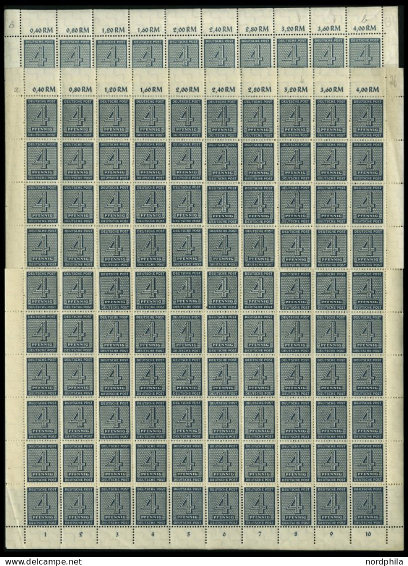 WEST-SACHSEN 127Ya,b , 1945, 4 Pf. Schwarzgraublau Und Blaugrau, Wz. 1Y, Mit Plattenfehlern Je Im Bogen (100), Waagerech - Sonstige & Ohne Zuordnung