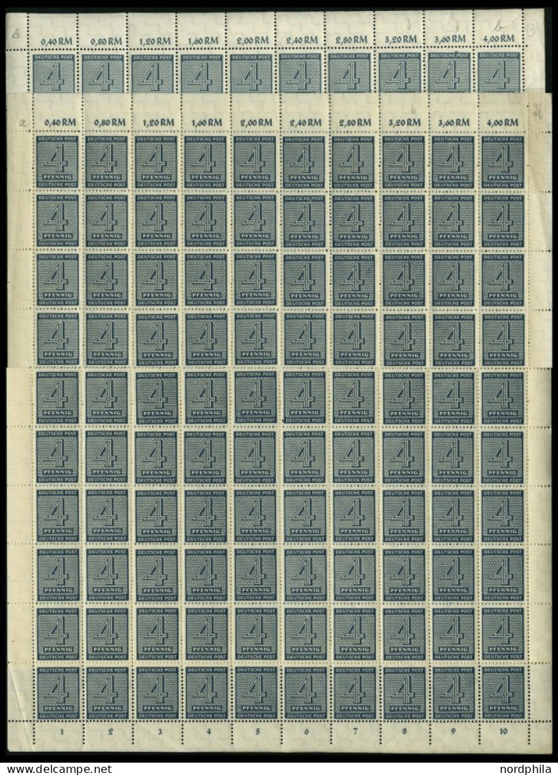 WEST-SACHSEN 127Ya,b , 1945, 4 Pf. Schwarzgraublau Und Blaugrau, Wz. 1Y, Mit Plattenfehlern Je Im Bogen (100), Waagerech - Andere & Zonder Classificatie