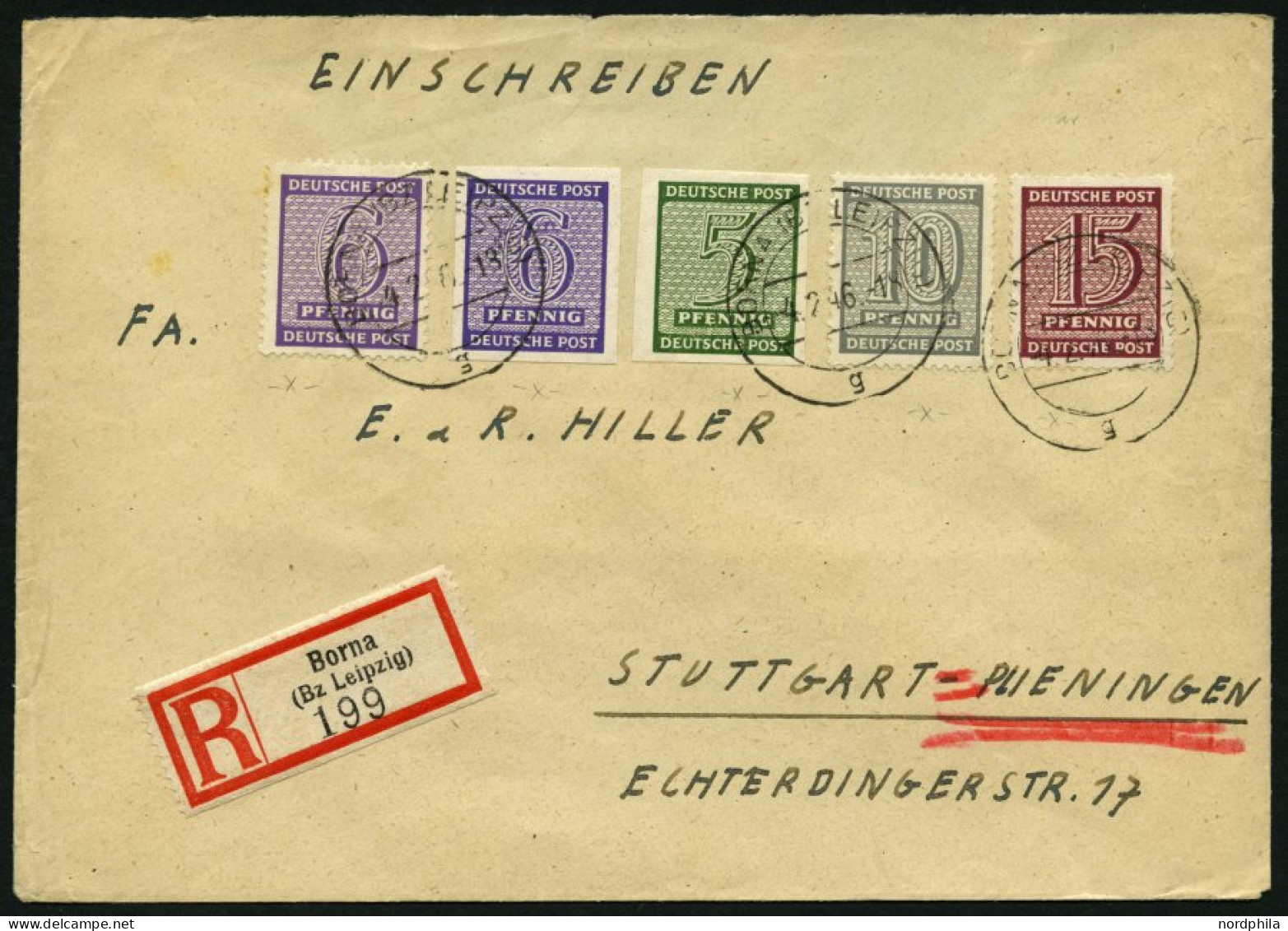 WEST-SACHSEN 131Xa,133Xb BRIEF, 1945, 10 Pf. Grau Und 15 Pf. Lebhaftbraunkarmin, Wz. 1X, Mit Zusatzfrankatur Auf Einschr - Autres & Non Classés