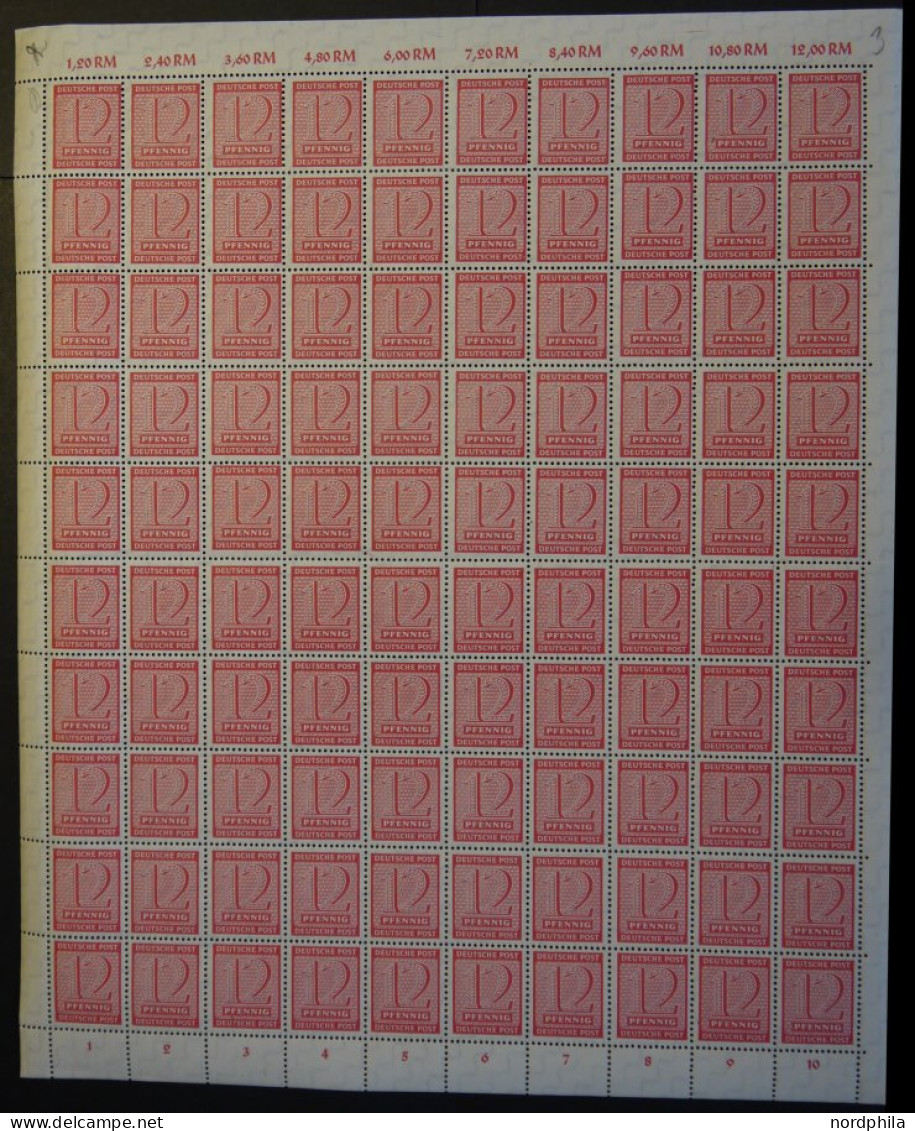 WEST-SACHSEN 132X , 1945, 12 Pf. Rot, Wz. 1X, Im Bogen (100), Oberrand Nicht Durchgezähnt, Pracht - Sonstige & Ohne Zuordnung