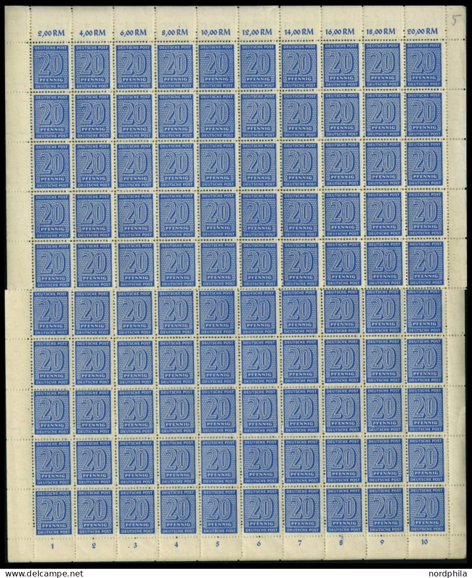 WEST-SACHSEN 134/5Y , 1945, 20 Pf. Mittelblau Und 30 Pf. Oliv, Je Im Bogen (100), Mittig Angetrennt, Pracht, Mi. (200.-) - Sonstige & Ohne Zuordnung