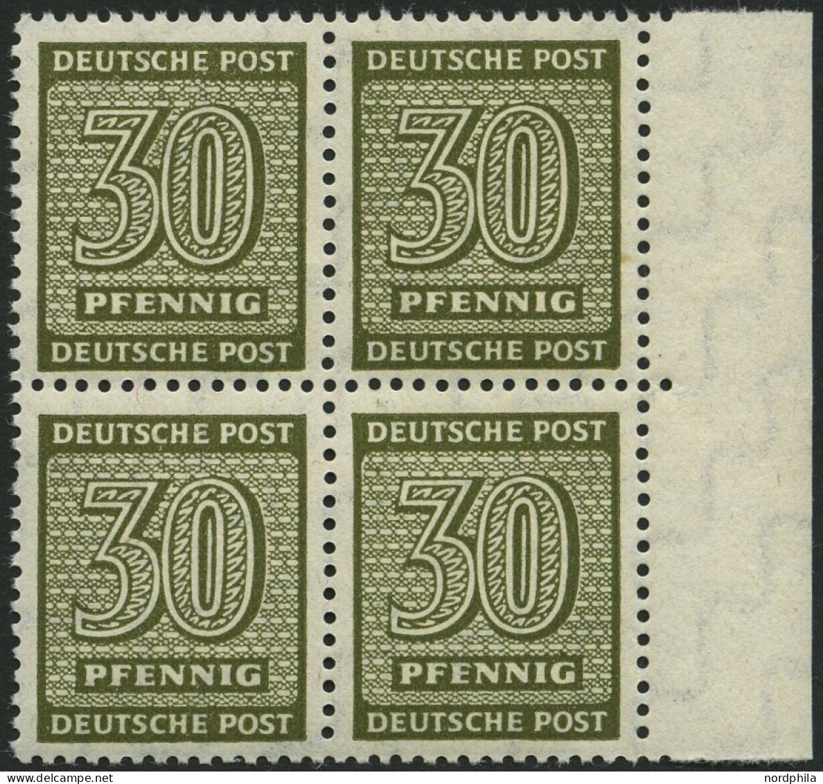 WEST-SACHSEN 135Xa VB , 1945, 30 Pf. Bräunlicholiv, Wz. 1X, Im Randviererblock, Pracht, Gepr. Dr. Jasch, Mi. 880.- - Other & Unclassified