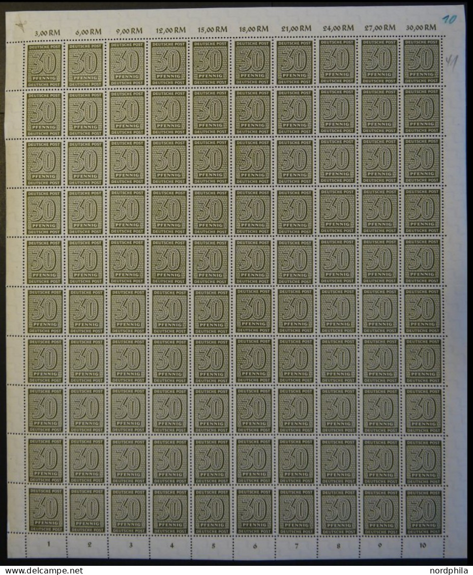 WEST-SACHSEN 135Ya , 1945, 30 Pf. Bräunlicholiv, Wz. 1Y, Im Bogen (100), Oberrand Nicht Durchgezähnt, Pracht - Other & Unclassified