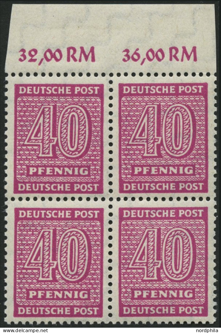 WEST-SACHSEN 136Xc VB , 1945, 40 Pf. Lebhaftrotlila, Wz. 1X, Im Viererblock Vom Oberrand, Pracht, Gepr. Dr. Jasch, Mi. 1 - Autres & Non Classés