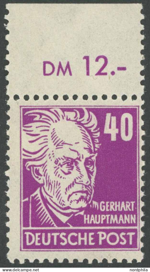 ALLGEMEINE-AUSGABEN 223a , 1948, 40 Pf. Dunkellilapurpur Hauptmann, Oberrandstück, Postfrisch, Pracht, Gepr. Dr. Ruscher - Other & Unclassified