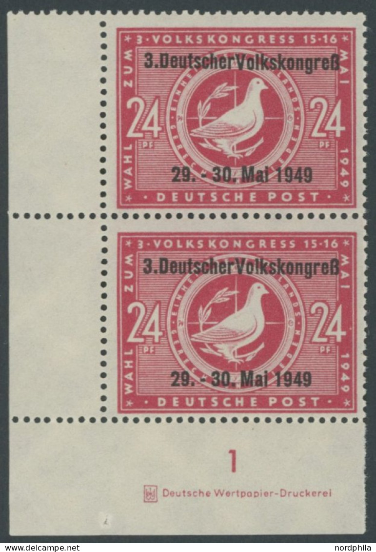 ALLGEMEINE-AUSGABEN 233IDZ , 1949, 24 Pf. Volkskongress, Aufdruck-Type I, Mit Druckereizeichen, Postfrisch, Pracht, Mi.  - Other & Unclassified