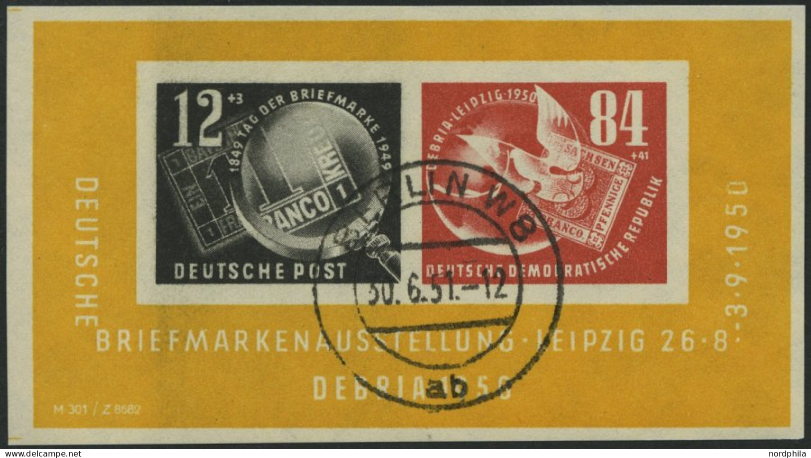 DDR Bl. 7 O, 1950, Block Debria, Tagesstempel, Pracht, Mi. 170.- - Autres & Non Classés