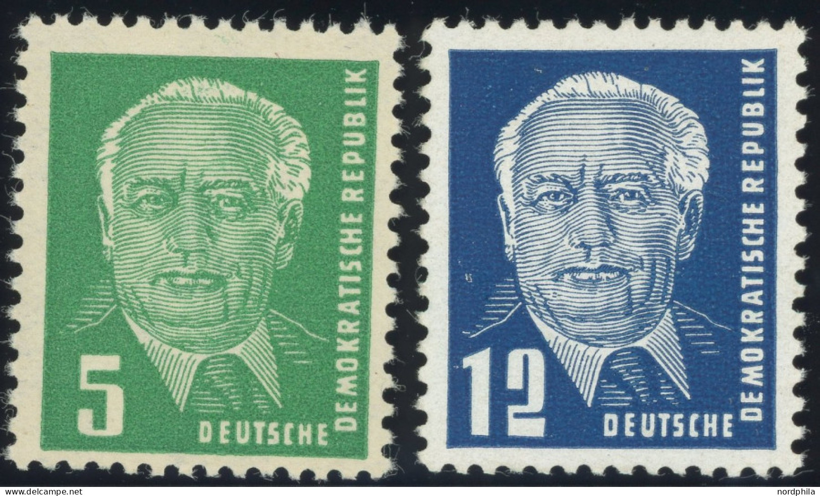 DDR 322a,323bXII , 1952/3, 5 Pf. Smaragdgrün Und 12Pf. Dunkelblau, Wz. 2XII, Postfrisch, 2 Prachtwerte, Gepr. Dr. Rusche - Sonstige & Ohne Zuordnung