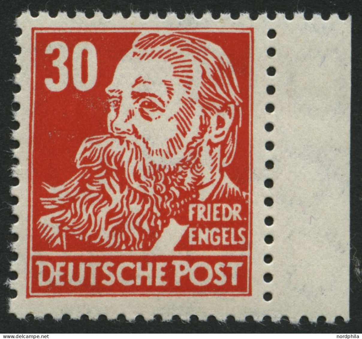 DDR 335z , 1952, 30 Pf. Rot Engels, Gewöhnliches Papier, Pracht, Gepr. Schönherr, Mi. 110.- - Oblitérés