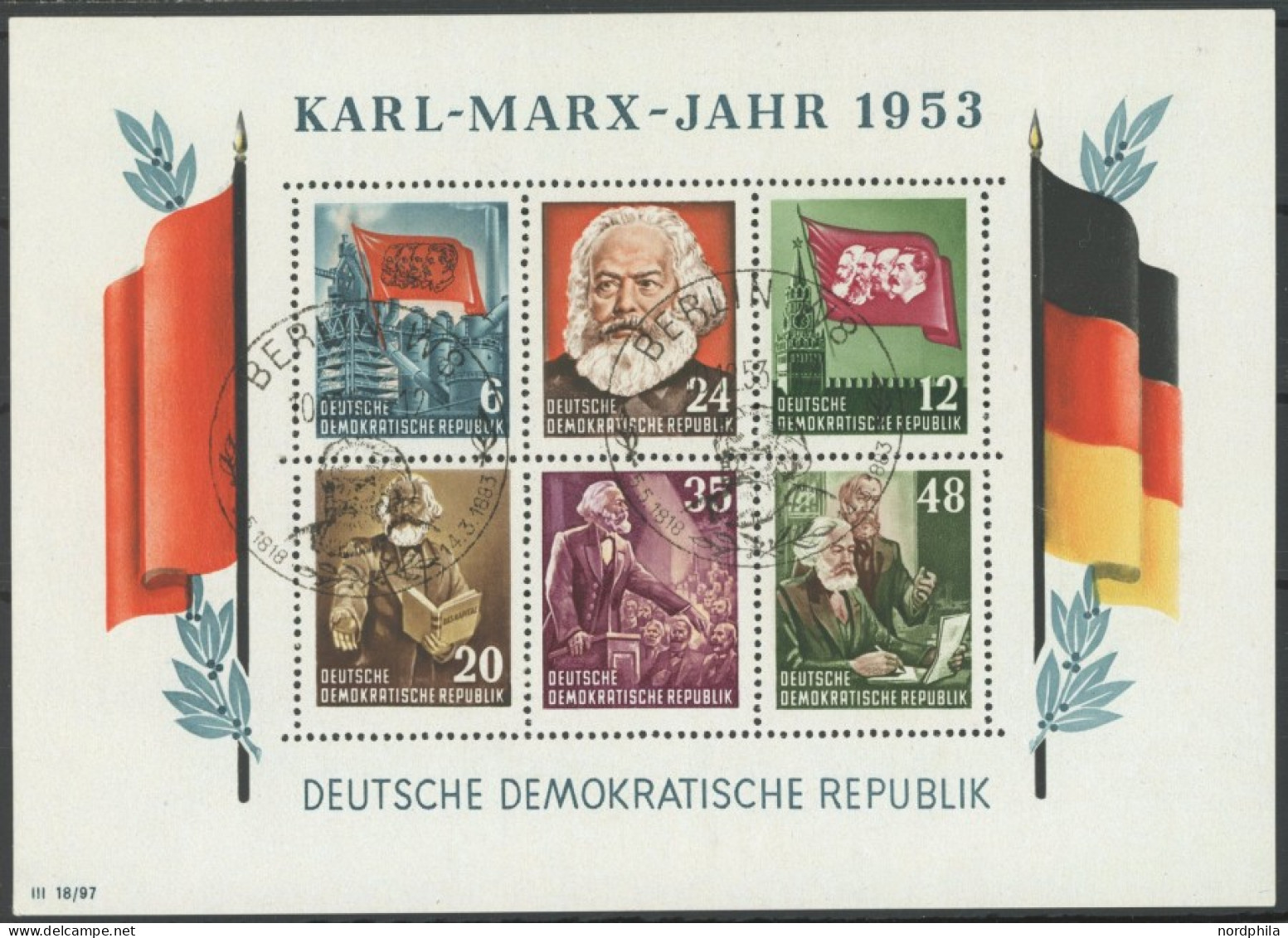 DDR Bl. 8AYII O, 1953, Marx-Block, Gezähnt, Wz. 2YII, Ersttags-Sonderstempel, Pracht, Gepr. König, Mi. 180.- - Sonstige & Ohne Zuordnung