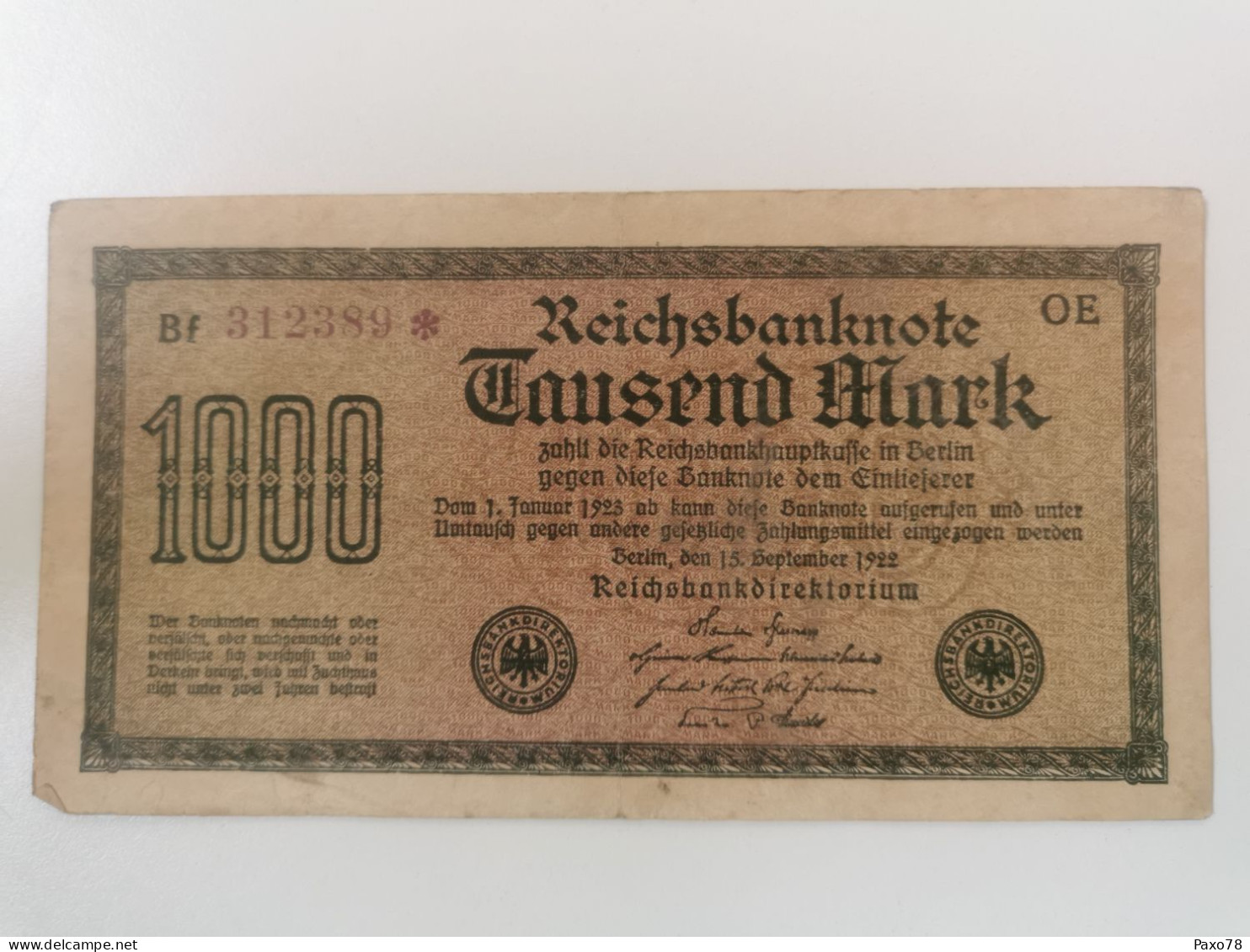 Allemagne, 1000 Marks 1922 - 1000 Mark