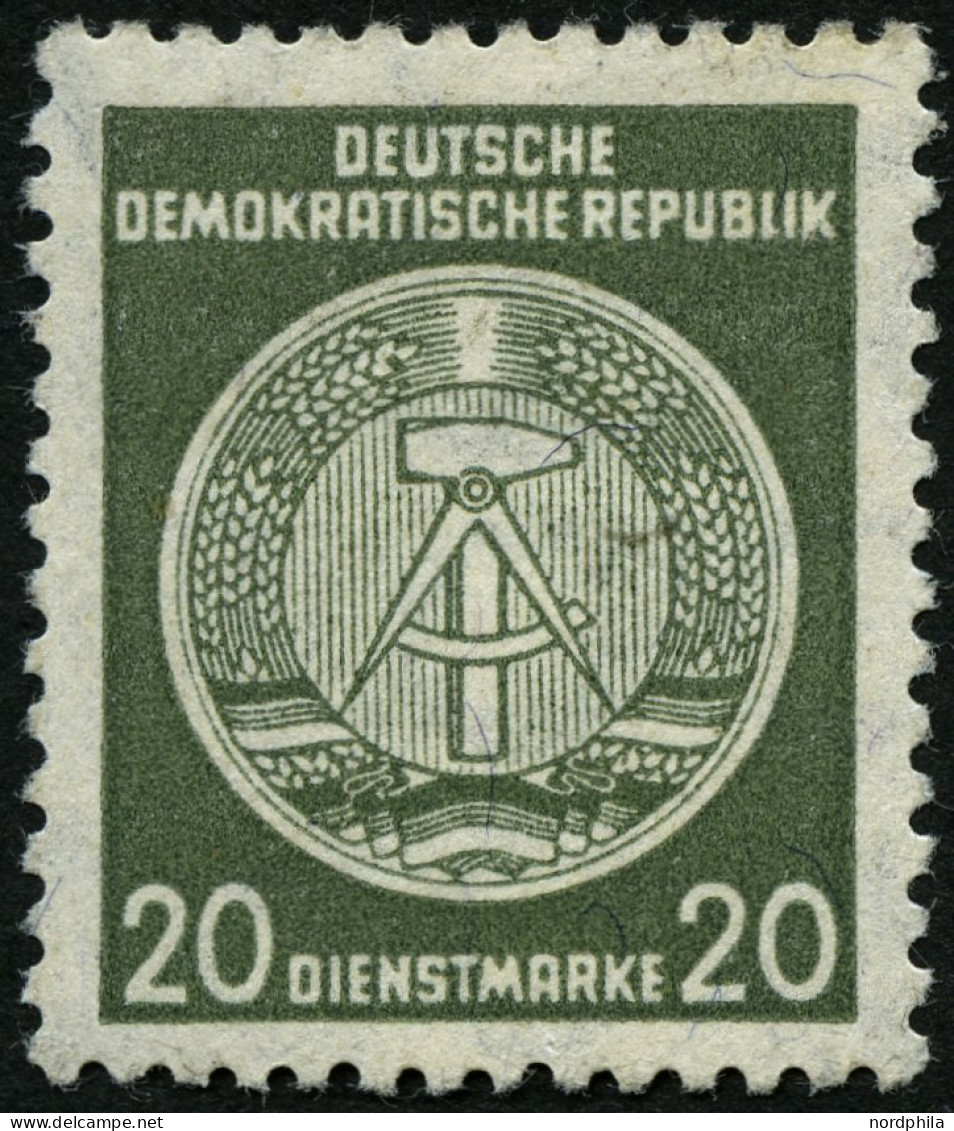 DIENSTMARKEN A D 32IIXI , 1956, 20 Pf. Schwarzgelboliv, Faserpapier, Type II, Wz. 2XI, Falzrest, Pracht - Sonstige & Ohne Zuordnung