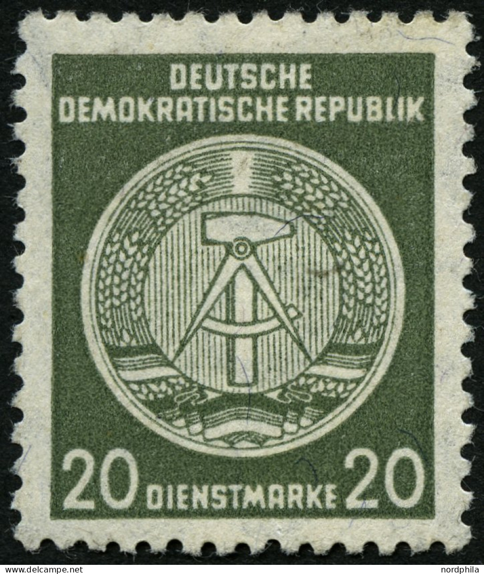 DIENSTMARKEN A D 32IIXI , 1956, 20 Pf. Schwarzgelboliv, Faserpapier, Type II, Wz. 2XI, Falzrest, Pracht - Other & Unclassified