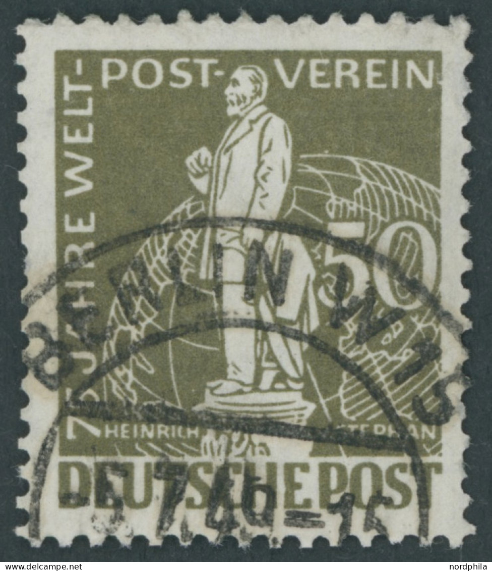 BERLIN 38I O, 1949, 50 Pf. Stephan Mit Abart Sockellinien Rechts Gebrochen, Zahnfehler, Feinst, Mi. -.- - Used Stamps