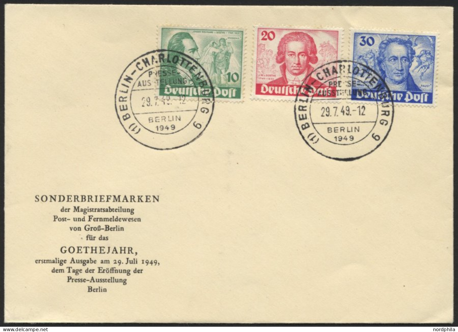 BERLIN 61-63 BRIEF, 1949, Goethe Auf Amtlichem FDC, Pracht, Fotoattest Schlegel, Mi. 700.- - Autres & Non Classés