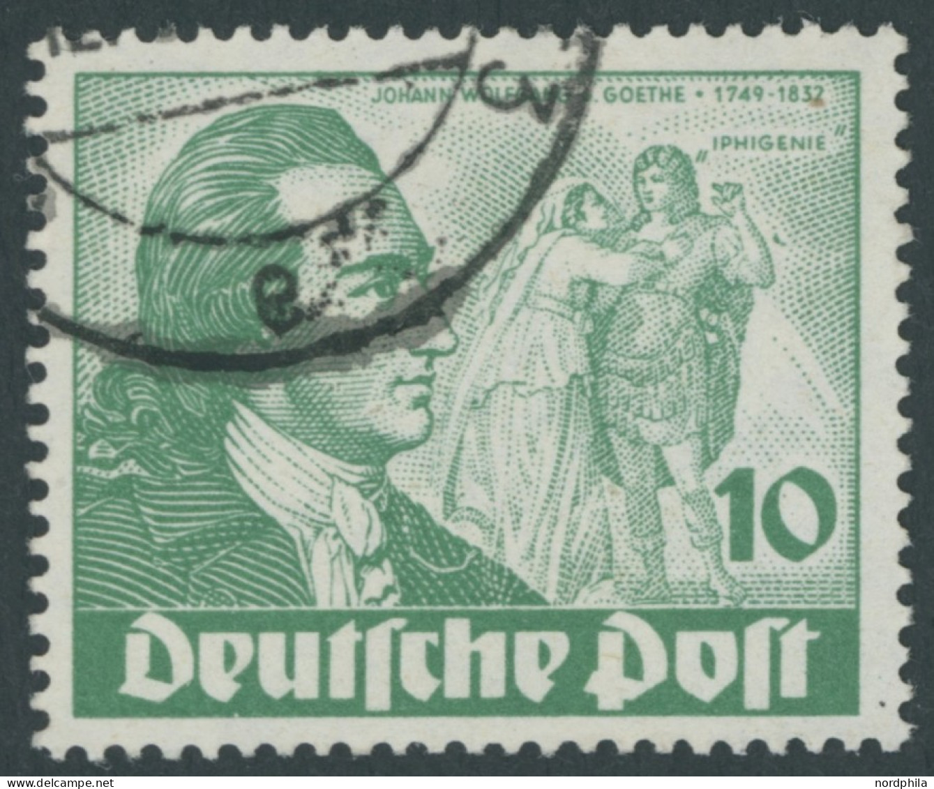 BERLIN 61I O, 1949, 10 Pf. Goethe Mit Abart Farbfleck Neben Rechtem Unterarm Des Darstellers, Pracht, Mi. 150.- - Gebruikt