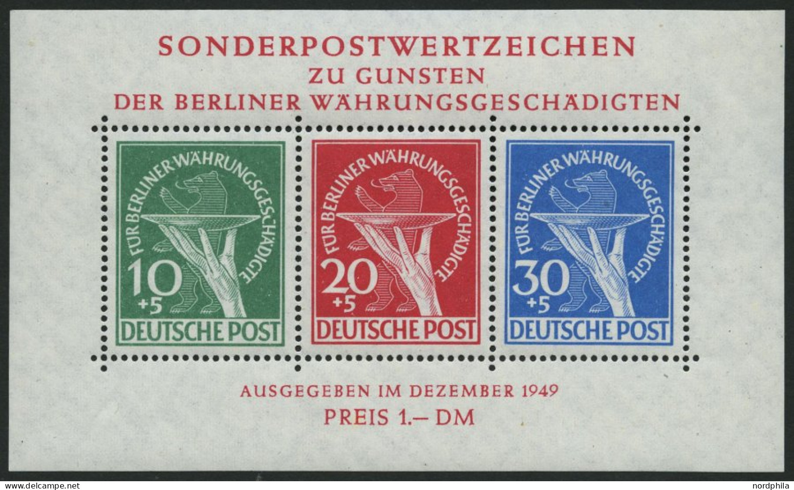 BERLIN Bl. 1II , 1949, Block Währungsgeschädigte, Beide Abarten, Pracht, R!, Mi. 2500.- - Blocs