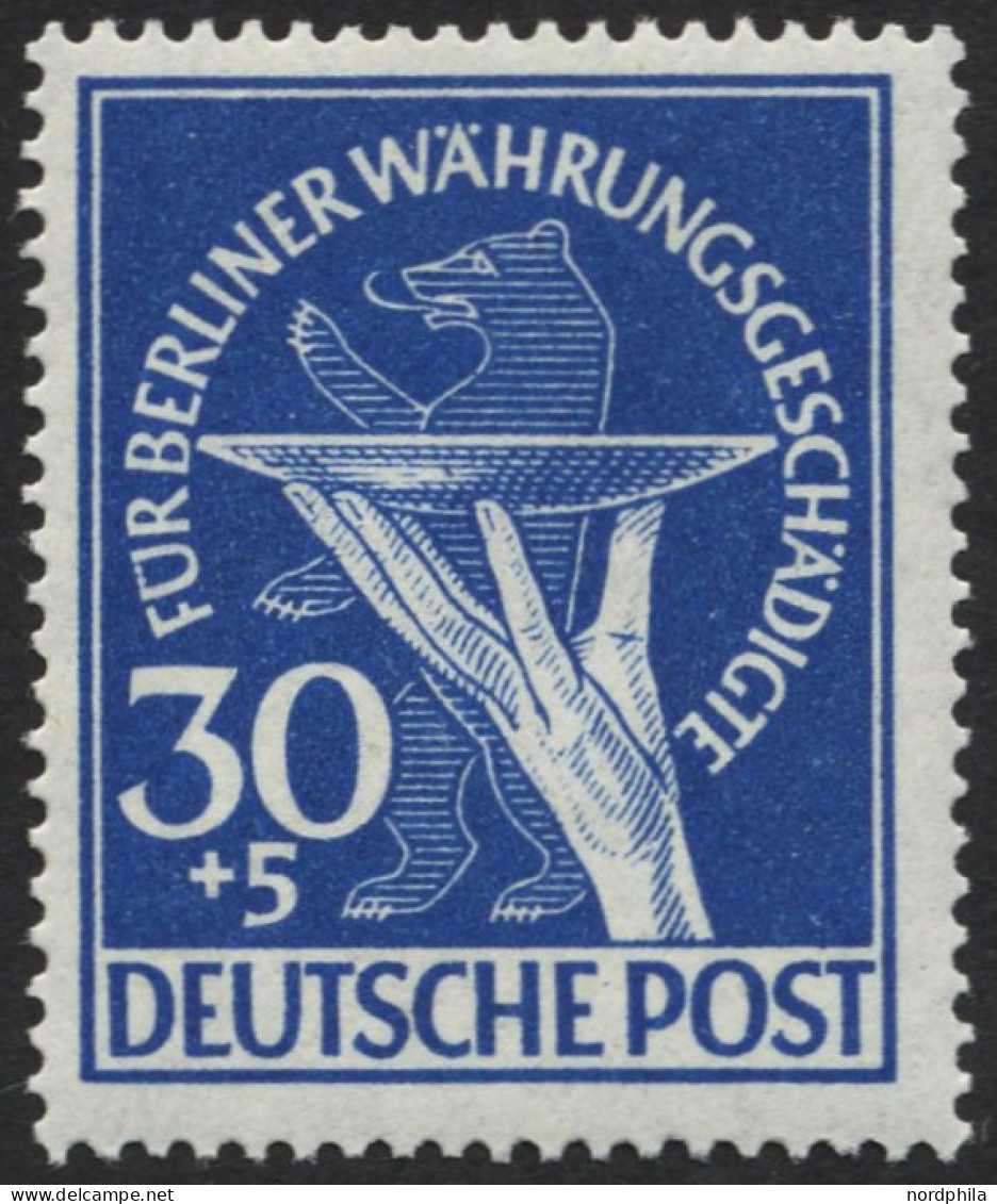 BERLIN 70I , 1949, 30 Pf. Währungsgeschädigte Mit Abart Senkrechter Schraffierungsstrich In Opferschale, Pracht, Mi. 250 - Neufs