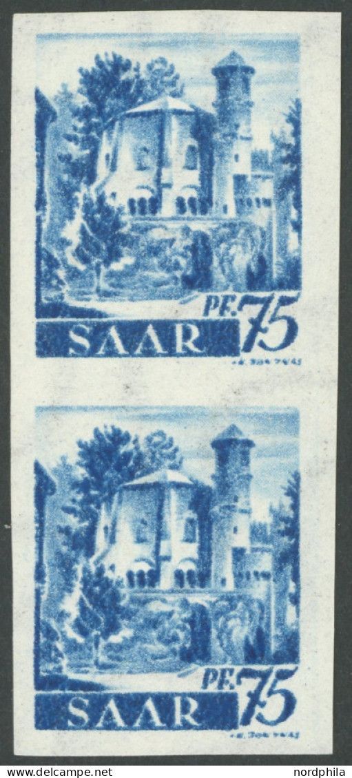 SAARLAND 222XP U Paar , 1947, 75 Pf. Dunkelultramarin, Ungezähnter Probedruck Im Senkrechten Paar, Postfrisch, Pracht, M - Andere & Zonder Classificatie