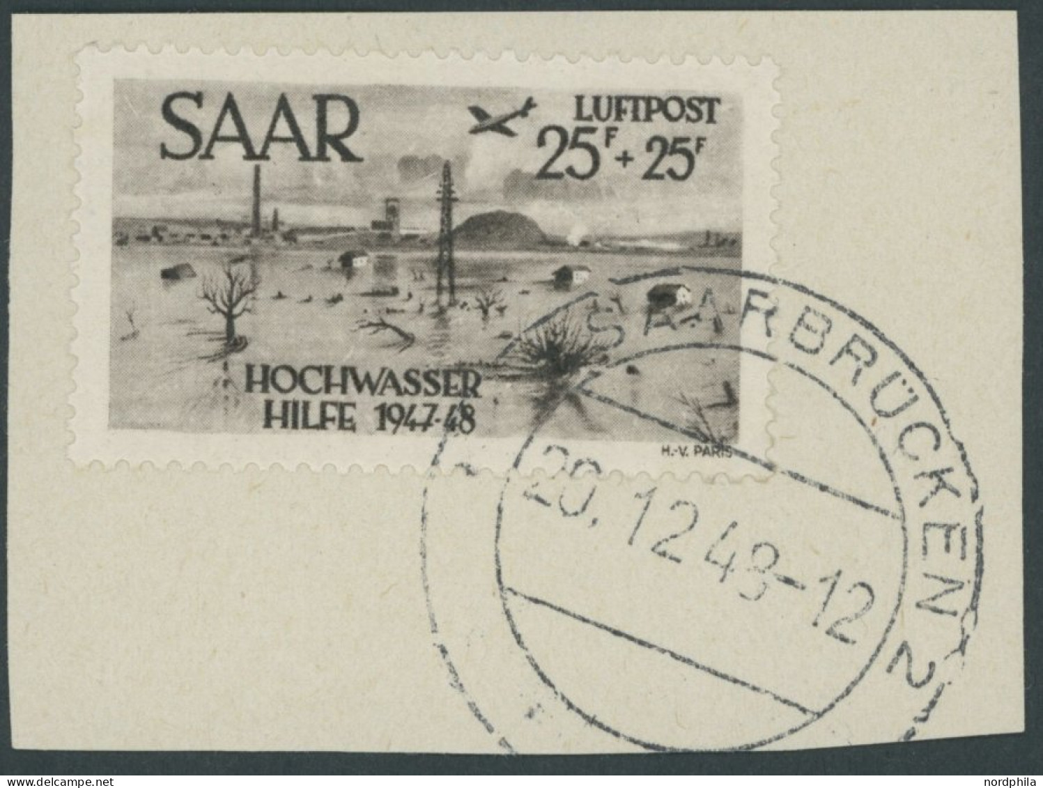 SAARLAND 259 BrfStk, 1948, 25 Fr. Flugpost, Prachtbriefstück, Kurzbefund Geigle, Mi. (300.-) - Other & Unclassified