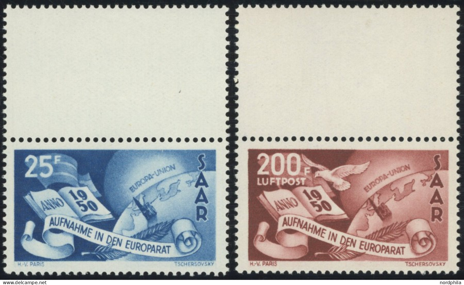 SAARLAND 297/8 , 1950, Europarat, Postfrisch, Pracht, Mi. 230.- - Autres & Non Classés